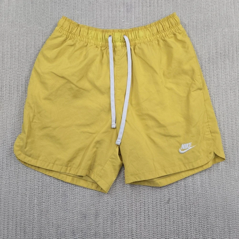 Nike Shorts Mens Small Yellow Swim Trunks Drawstring Swoosh Logo Mesh Lined